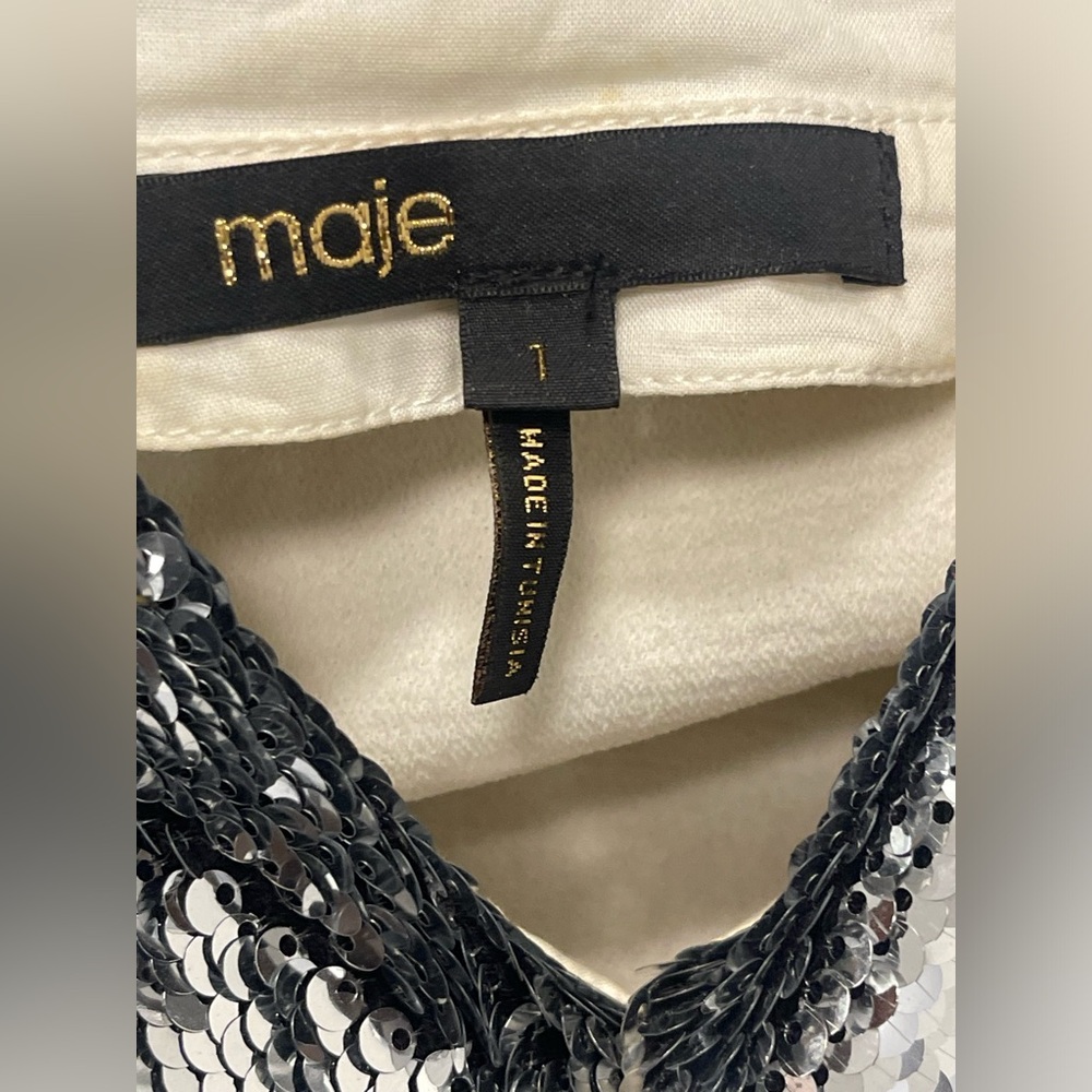 Maje Beautiful Silver Sequence Collar Blouse Top … - image 3